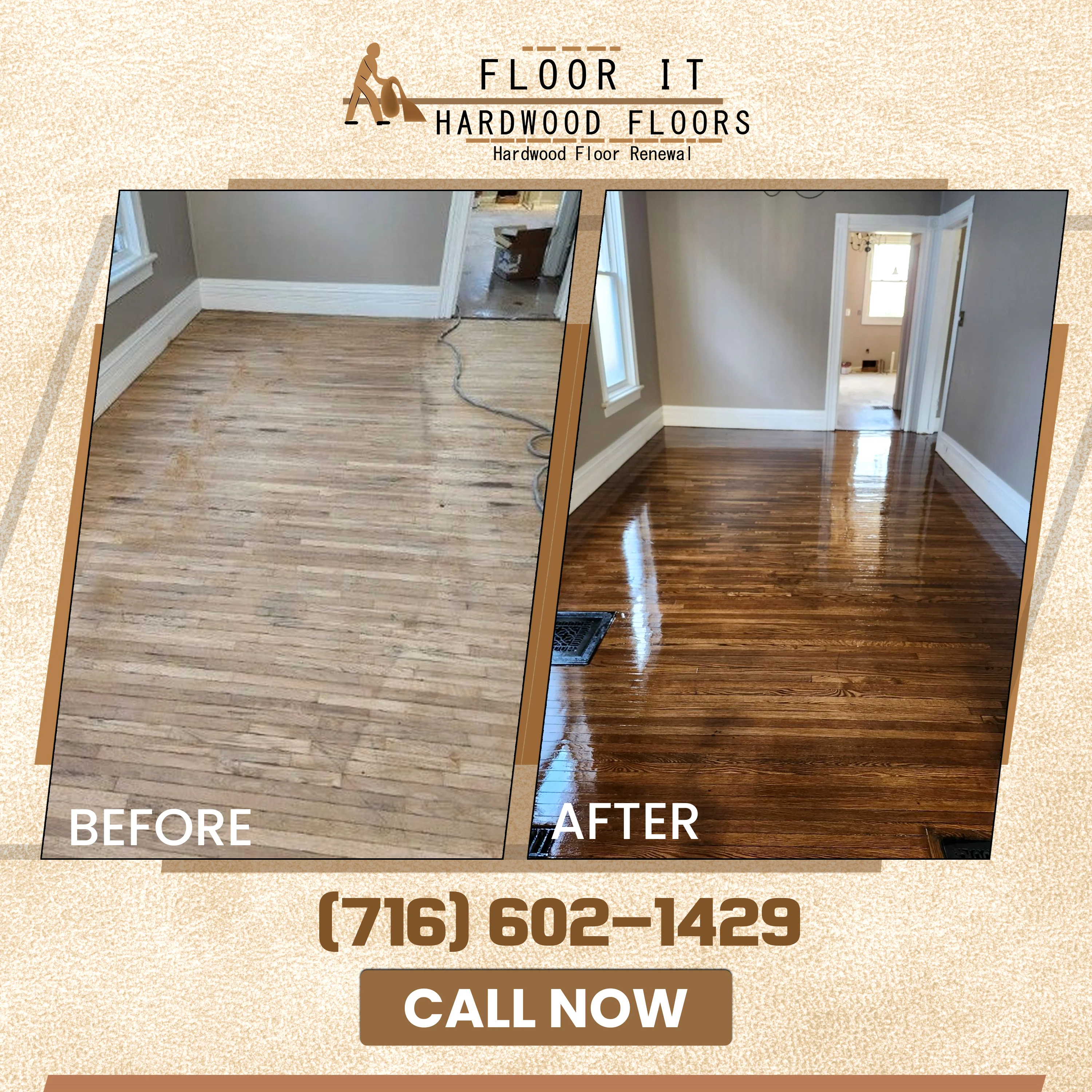 Hardwood floor before refinishing, worn surface
