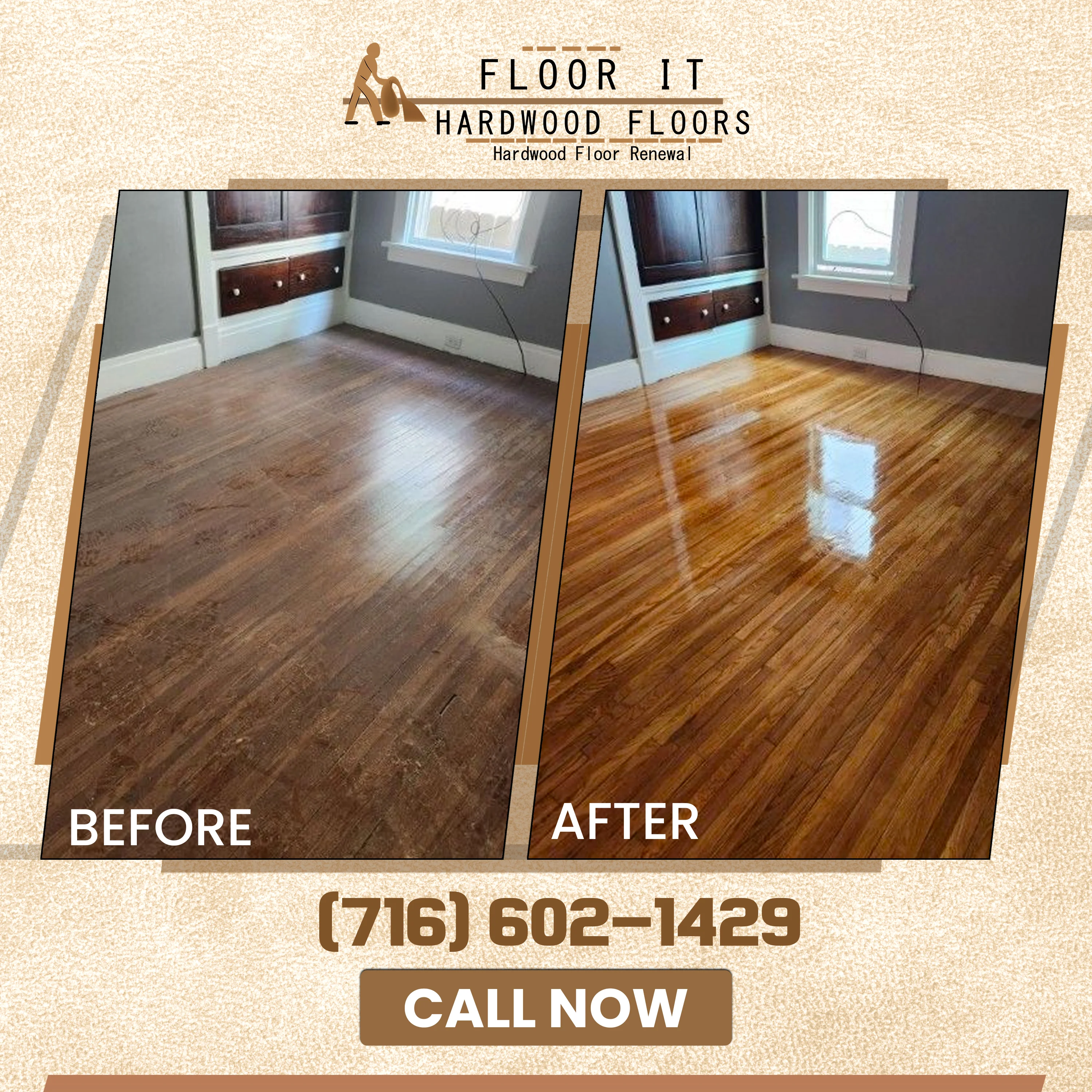 Water damaged hardwood floor awaiting professional restoration